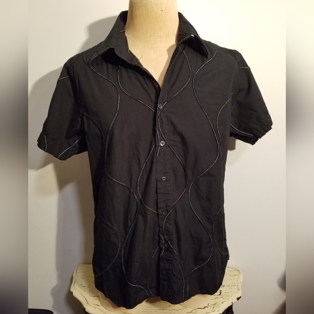 KENNETH COLE NEW YORK MENS VINTAGE SHORT SLEEVE SHIRT UNIQUE STITCHING DESIGN XL
